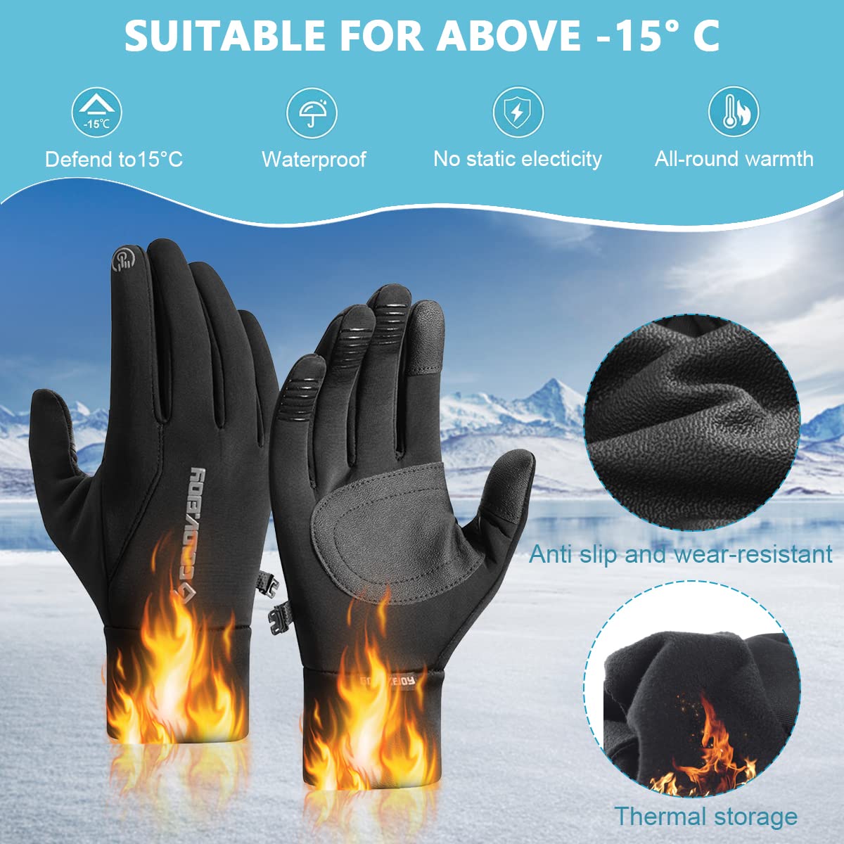 GUSTAVE Winter Gloves For Men, Riding Gloves Finger Gloves, Gloves for Men Winter Warm Touchscreen Thermal Fleece Lined, Black, L GUSTAVE Winter Gloves For Men, Riding Gloves Finger Gloves, Gloves for Men Winter Warm Touchscreen Thermal Fleece Lined, Black, L
